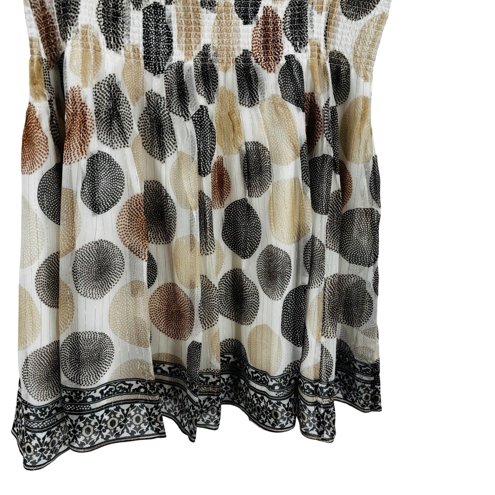 White House Black Market Skirt Womens Medium Cream Beige Brown Silk Metallic Dot
